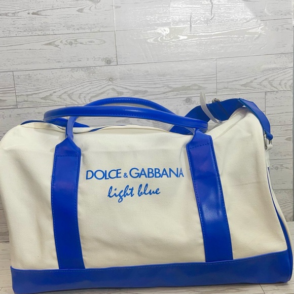 Dolce & Gabbana Handbags - Dolce & Gabbana White and Blue Canvas Duffel Bag